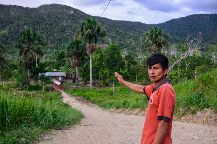Carlos Tendetza outside of the Shuar Centro of Yanua (Etsa), along the Rio Quimi, just downstream from Tundayme and the Mirador Mine, December 8, 2015. Photo by Beth Wald.